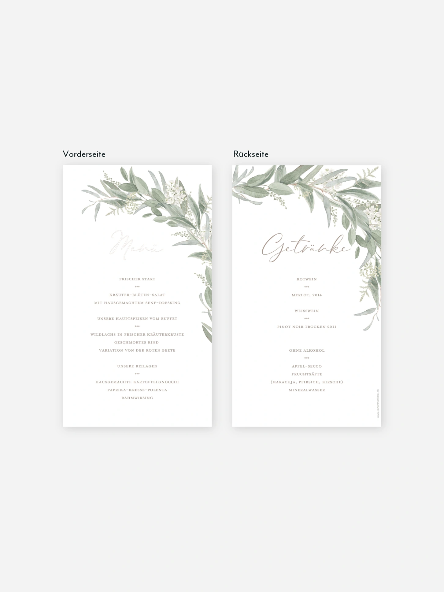 Menükarte Hochzeit Dear Greenery