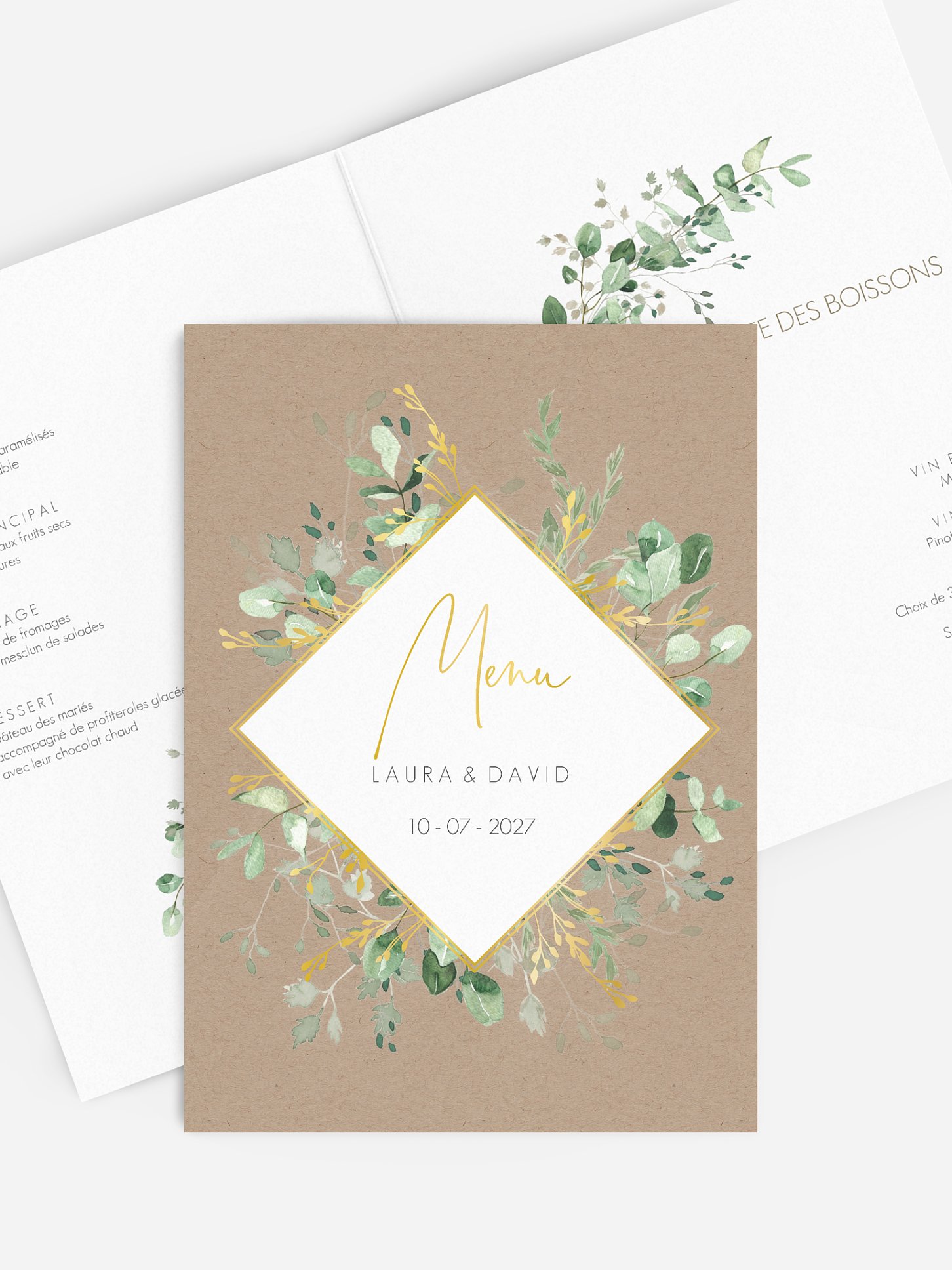Menu mariage Gold, green and kraft