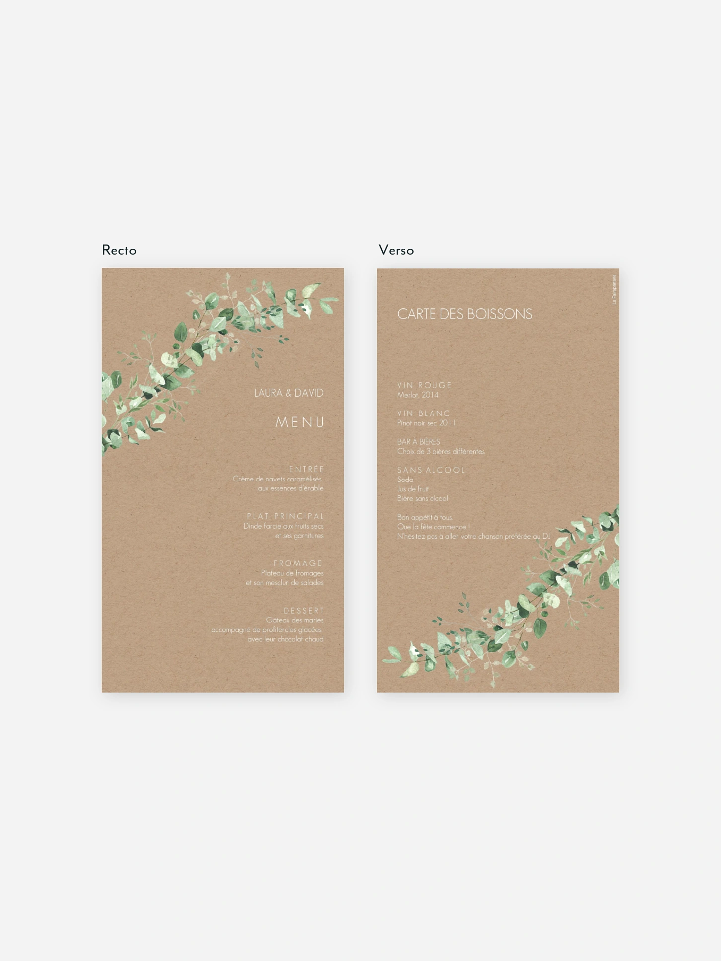 Menu mariage Gold, green and kraft