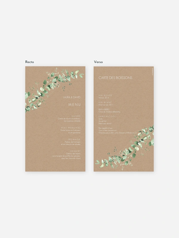 Menu mariage Gold, green and kraft