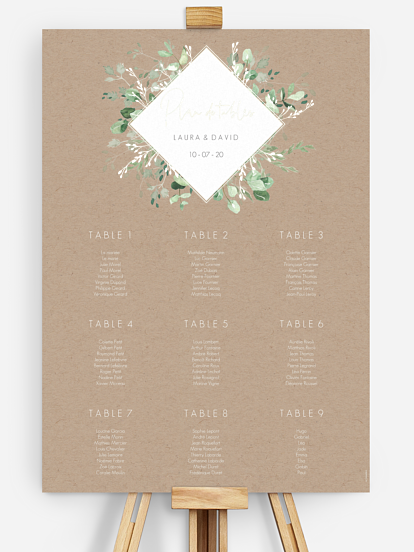 Poster plan de table mariage Gold, green and kraft