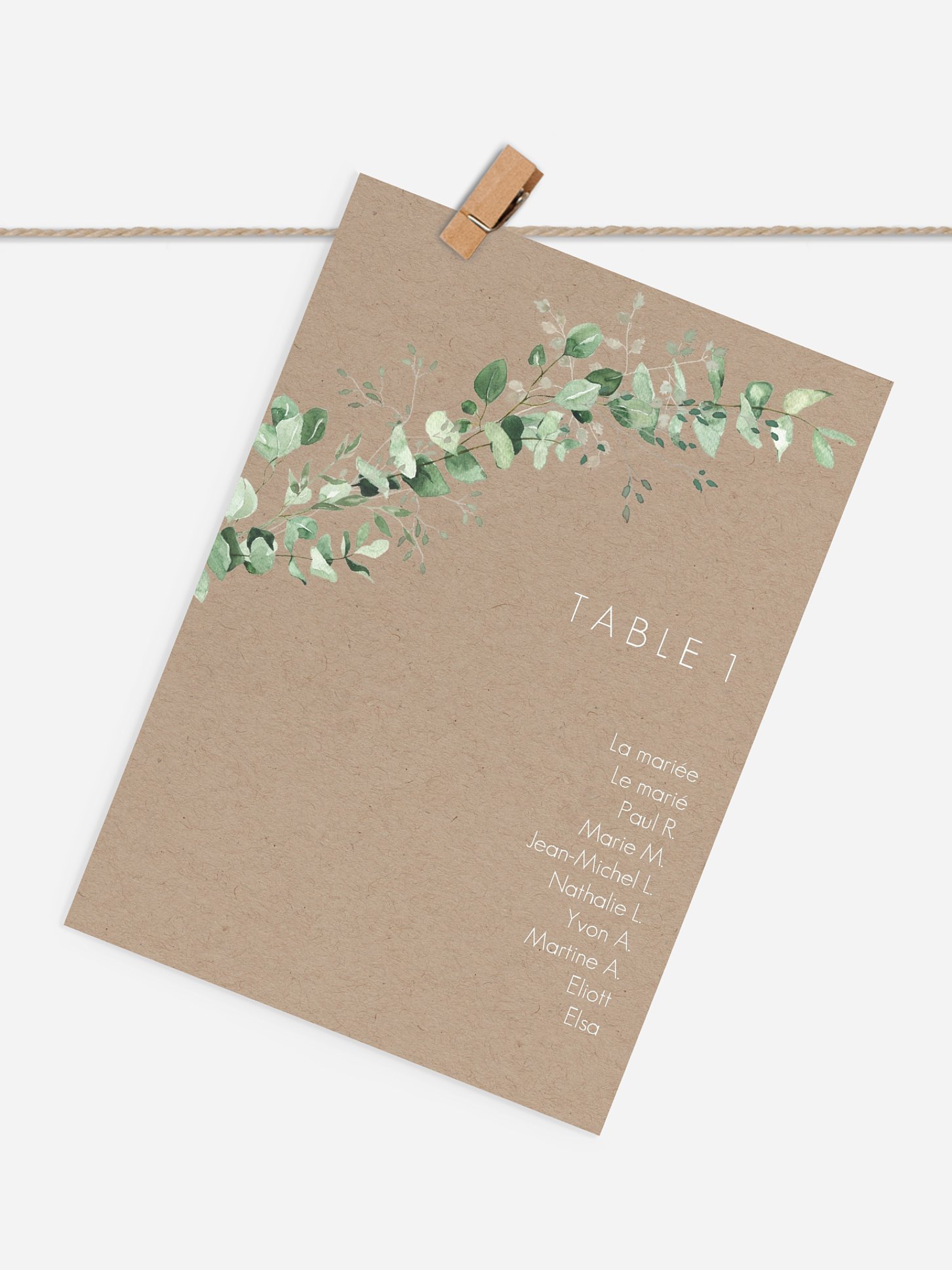 Cartons plan de table mariage Gold, green and kraft