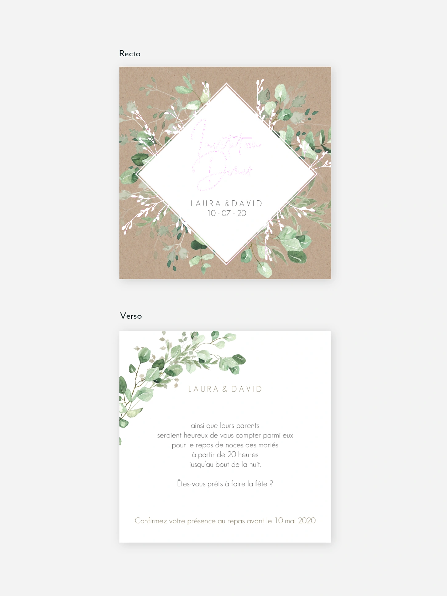Carton d'invitation Gold, green and kraft