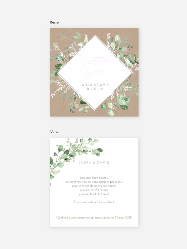 Carton d'invitation Gold, green and kraft