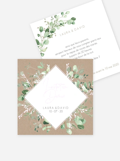 Carton d'invitation Gold, green and kraft