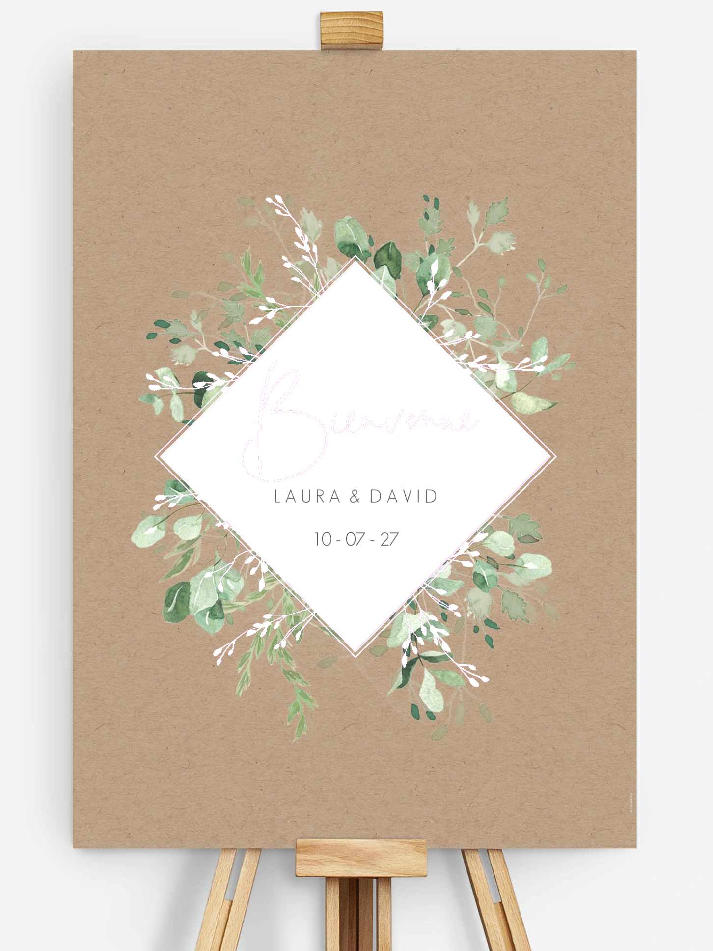 Poster bienvenue mariage Gold, green and kraft