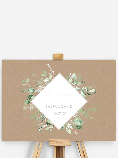 Poster bienvenue mariage Gold, green and kraft