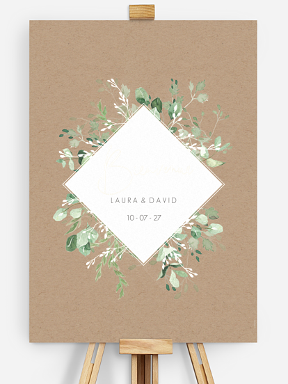 Poster bienvenue mariage Gold, green and kraft