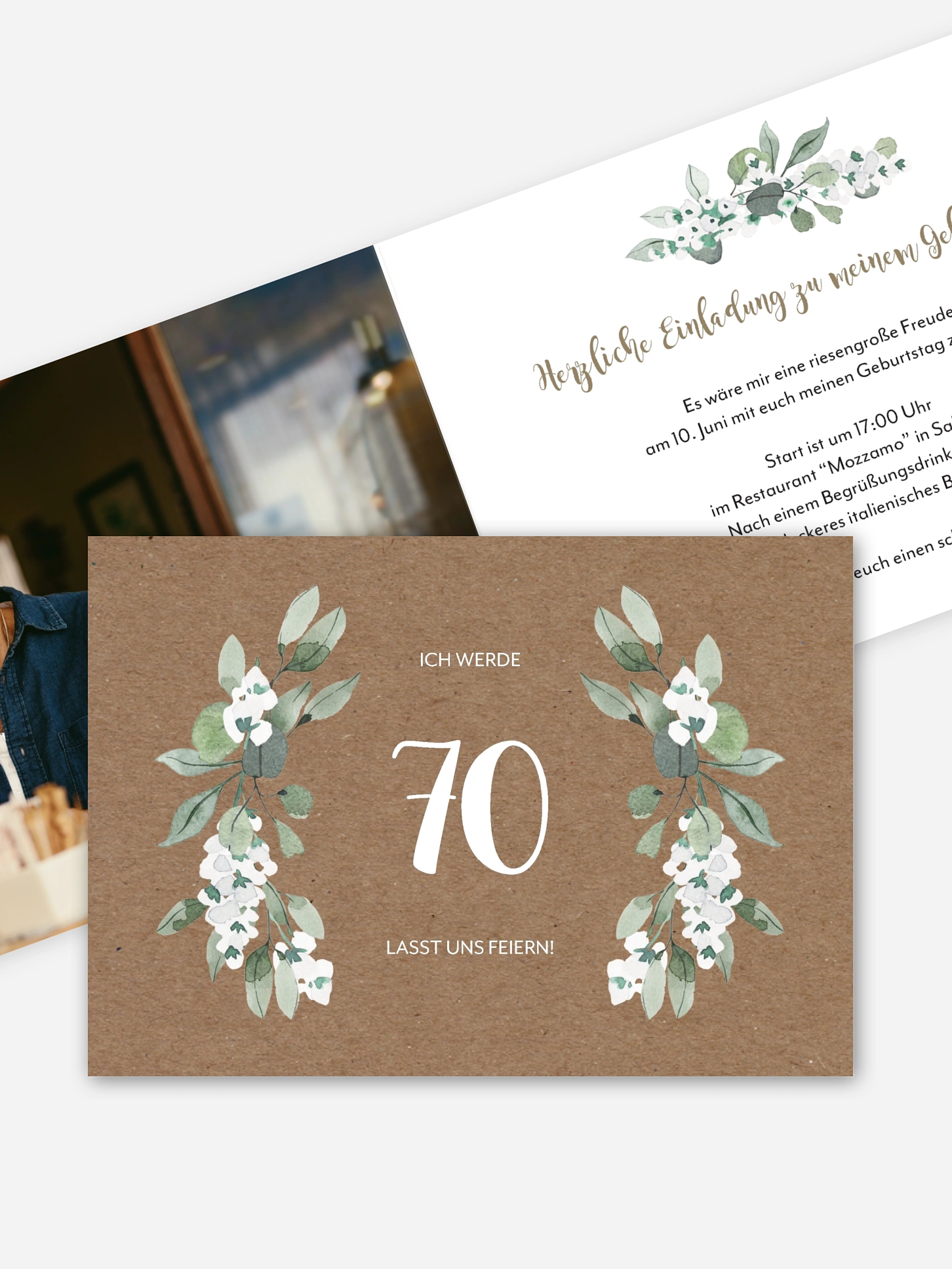Einladung 70. Geburtstag Rustic Powder Green