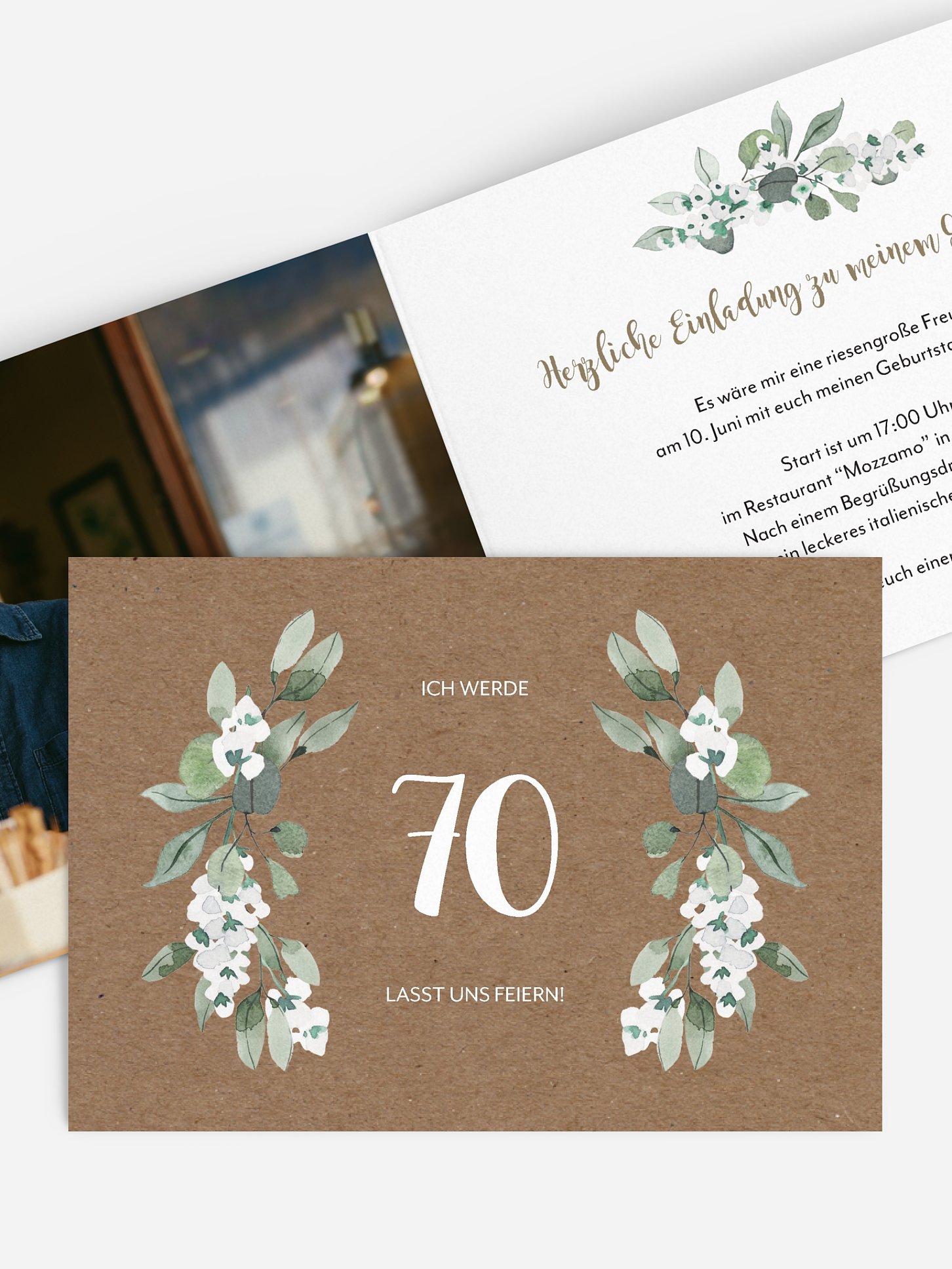 Einladung 70. Geburtstag Rustic Powder Green