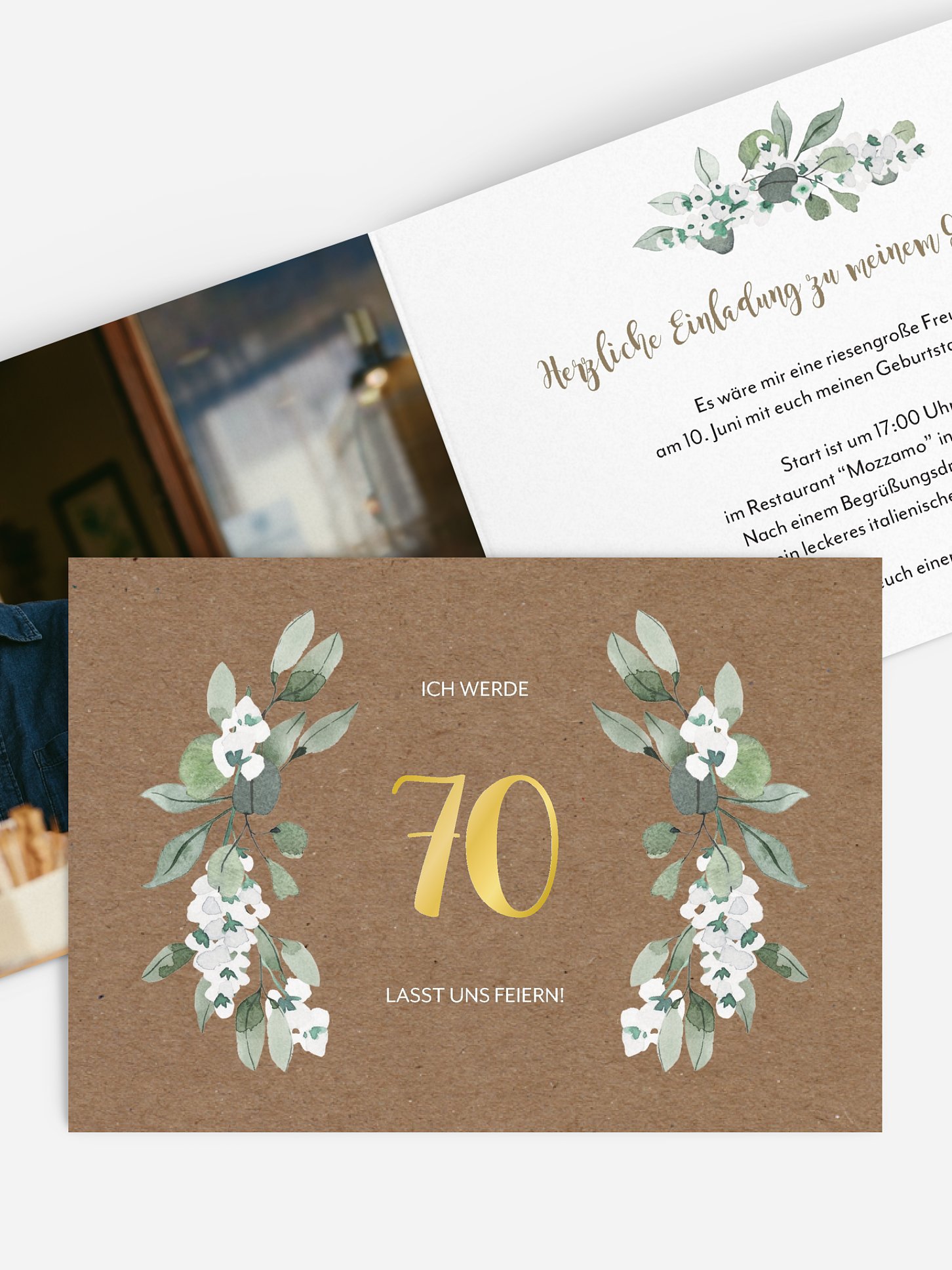 Einladung 70. Geburtstag Rustic Powder Green