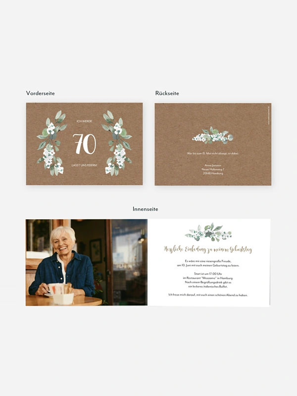 Einladung 70. Geburtstag Rustic Powder Green