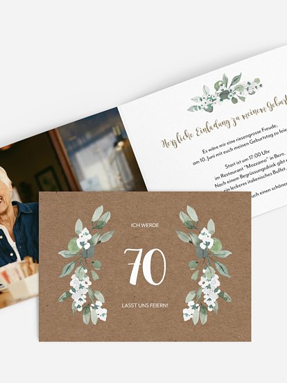 Einladung 70. Geburtstag Rustic Powder Green