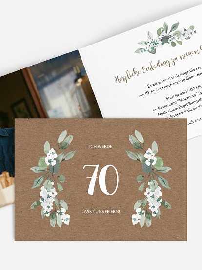 Einladung 70. Geburtstag Rustic Powder Green