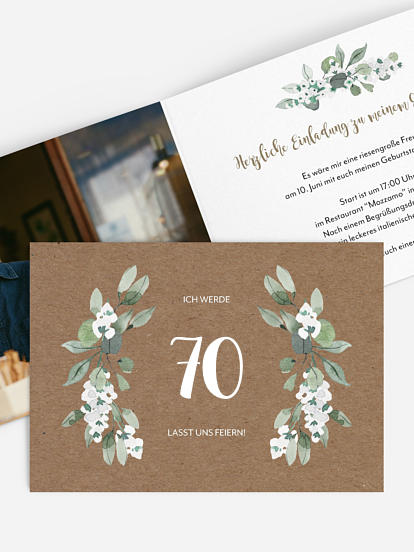 Einladung 70. Geburtstag Rustic Powder Green