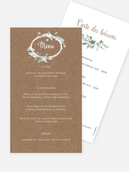 Menu mariage Anneau champêtre effet kraft