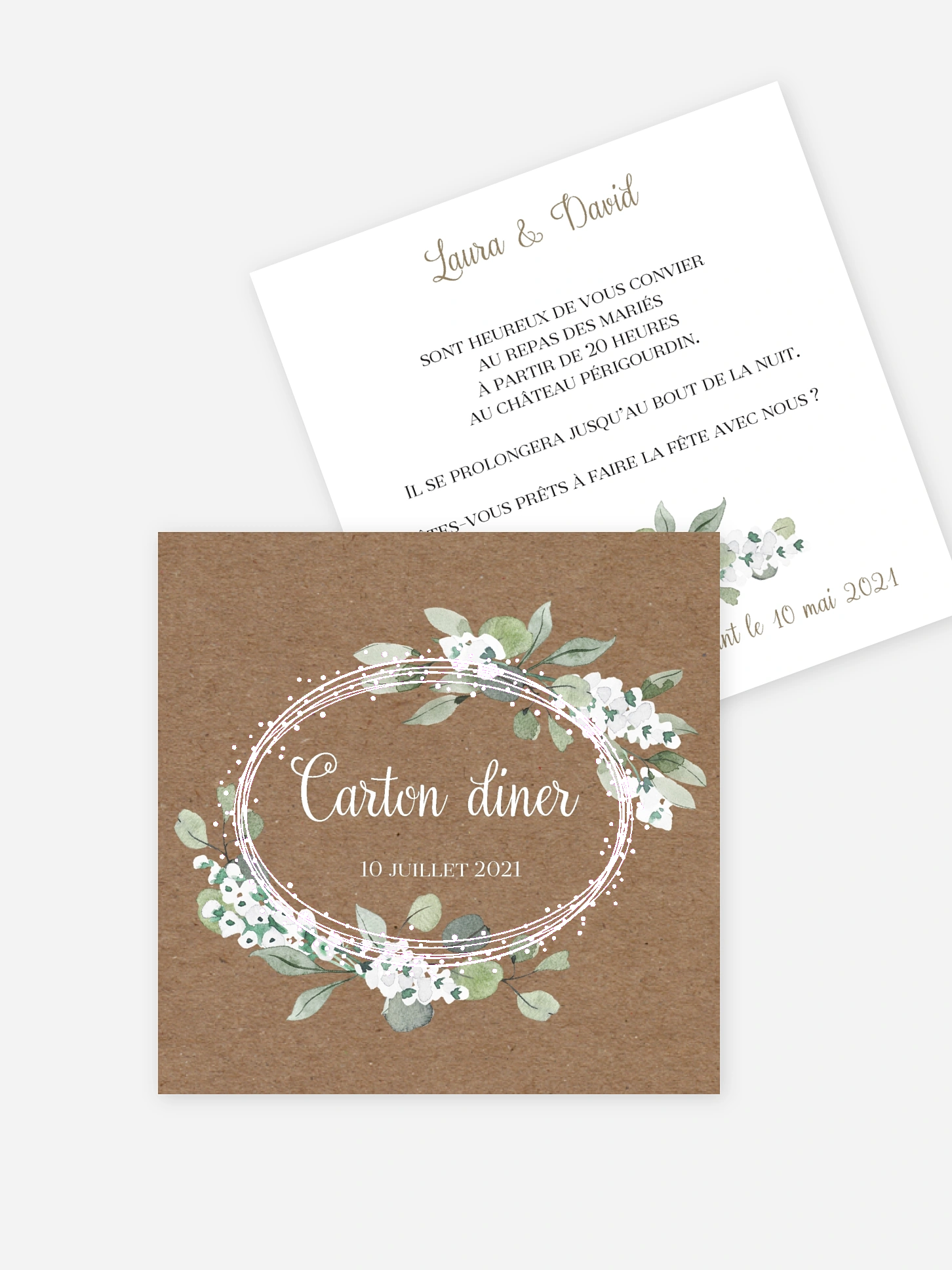 Carton d'invitation Anneau champêtre effet kraft