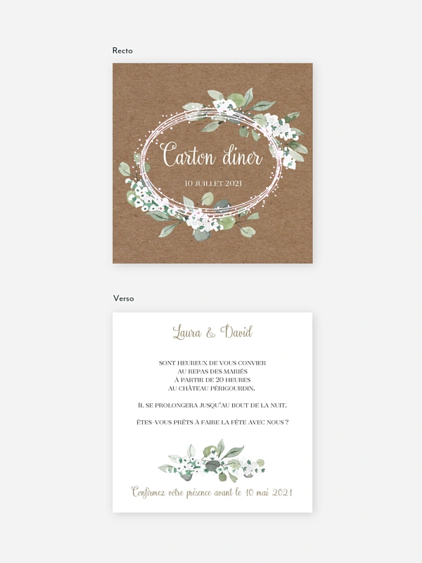 Carton d'invitation Anneau champêtre effet kraft