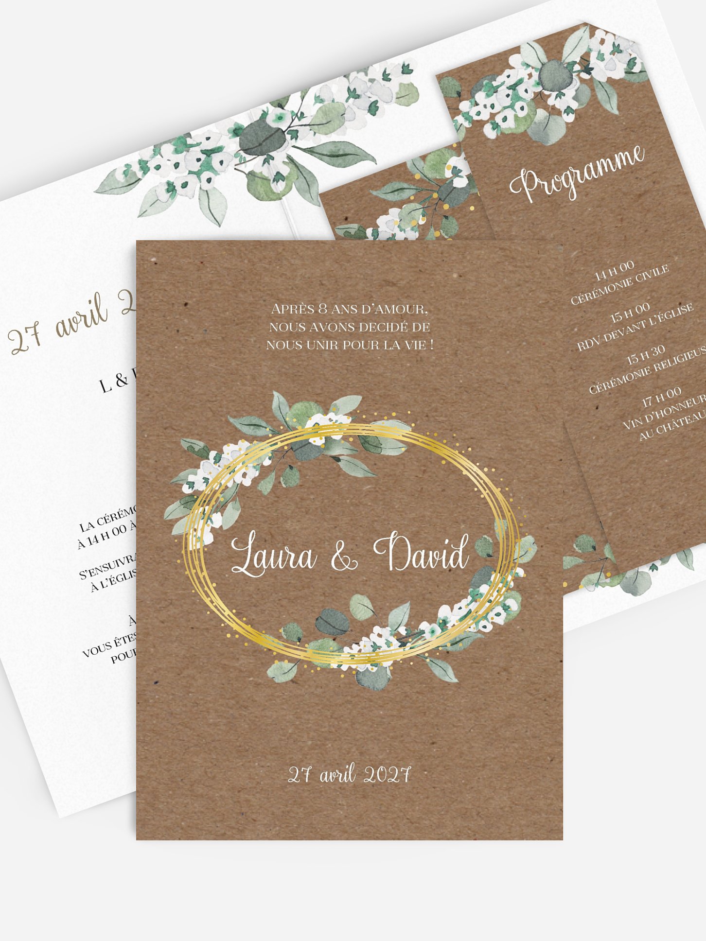 Faire-part de mariage Anneau champêtre effet kraft