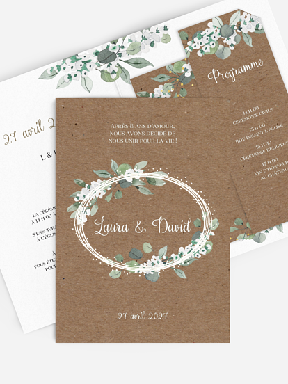 Faire-part de mariage Anneau champêtre effet kraft