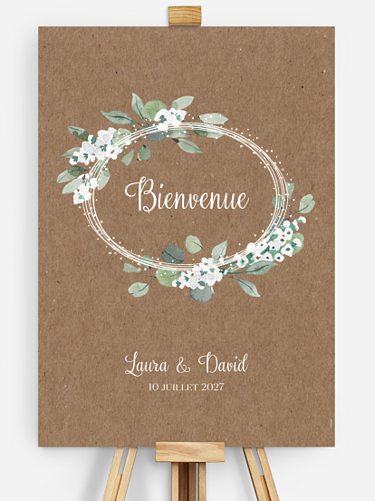 Poster bienvenue mariage Anneau champêtre effet kraft