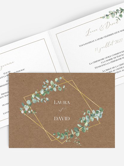 Faire-part de mariage Natural greenery effet kraft