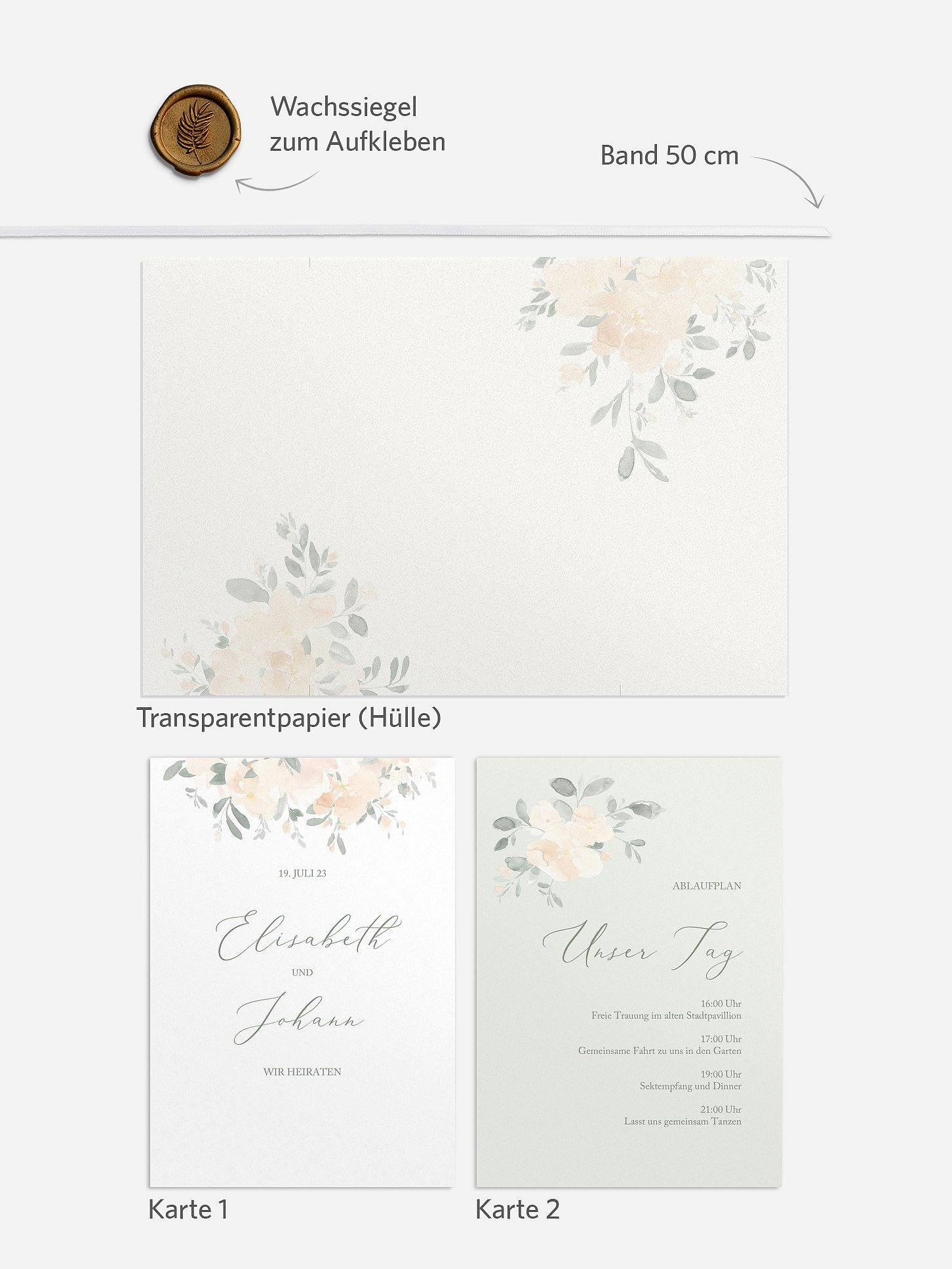 Hochzeitseinladung Peach Roses