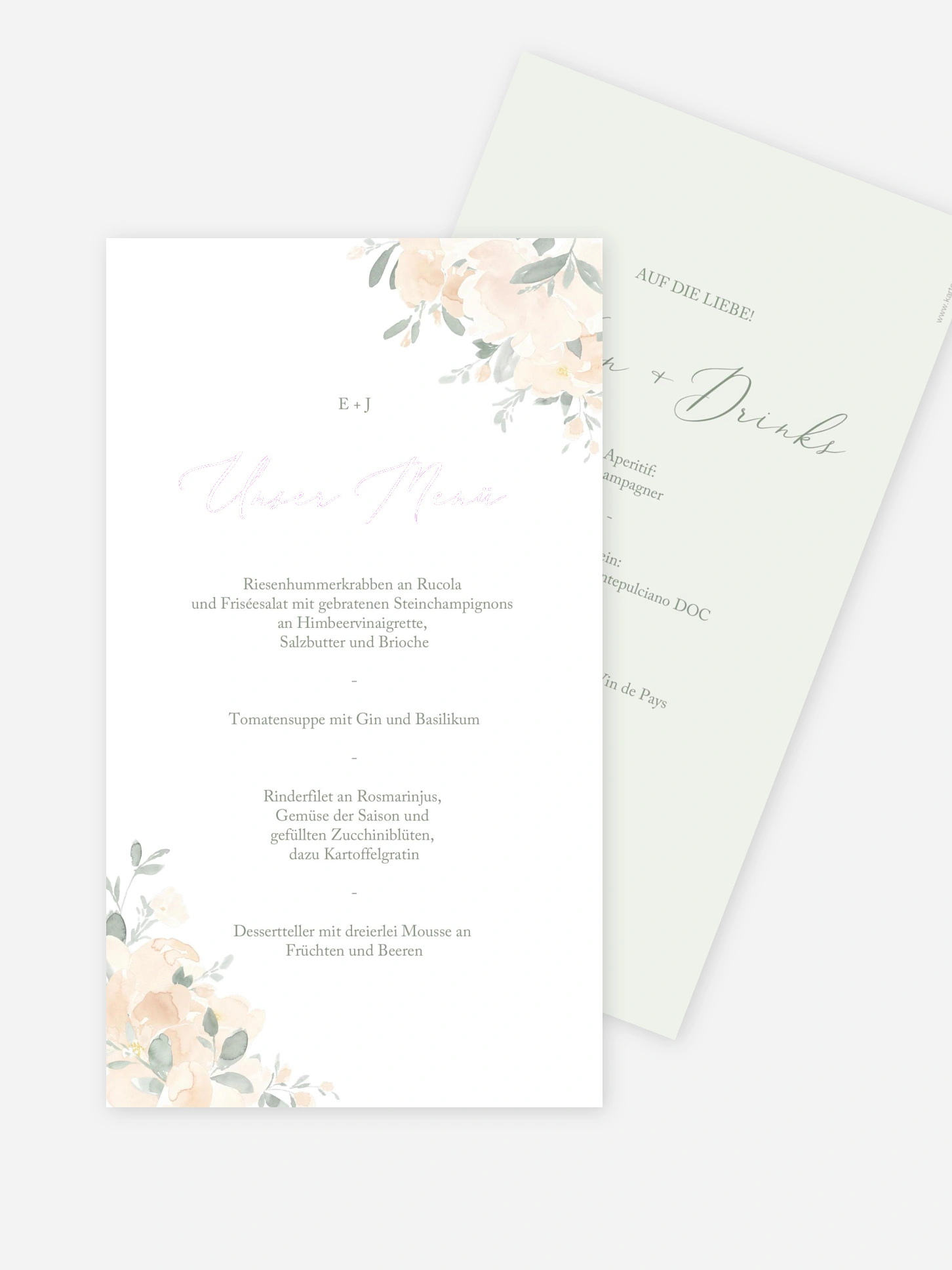 Menükarte Hochzeit Peach Roses