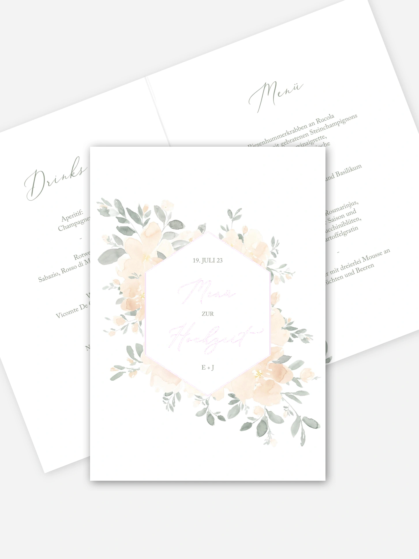 Menükarte Hochzeit Peach Roses
