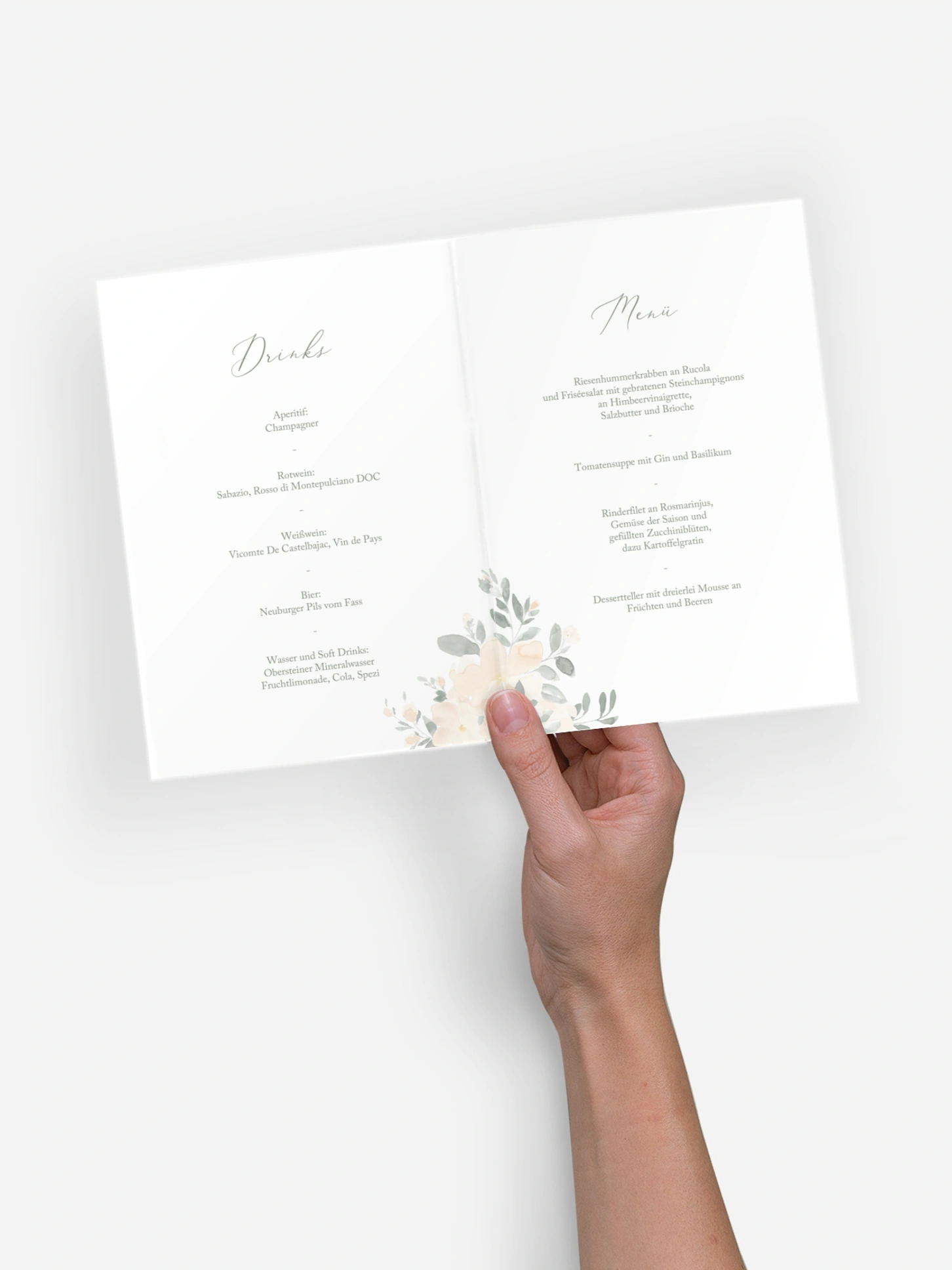 Menükarte Hochzeit Peach Roses