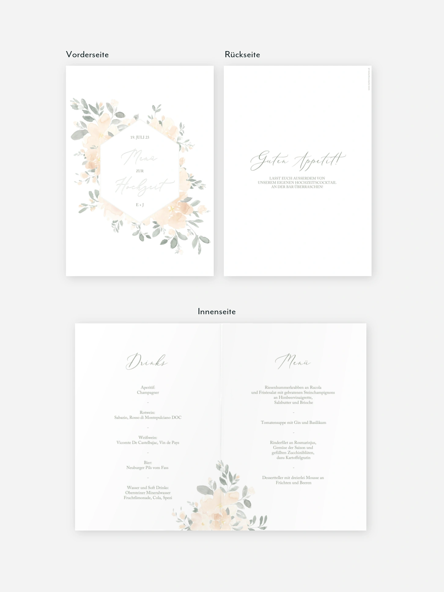 Menükarte Hochzeit Peach Roses
