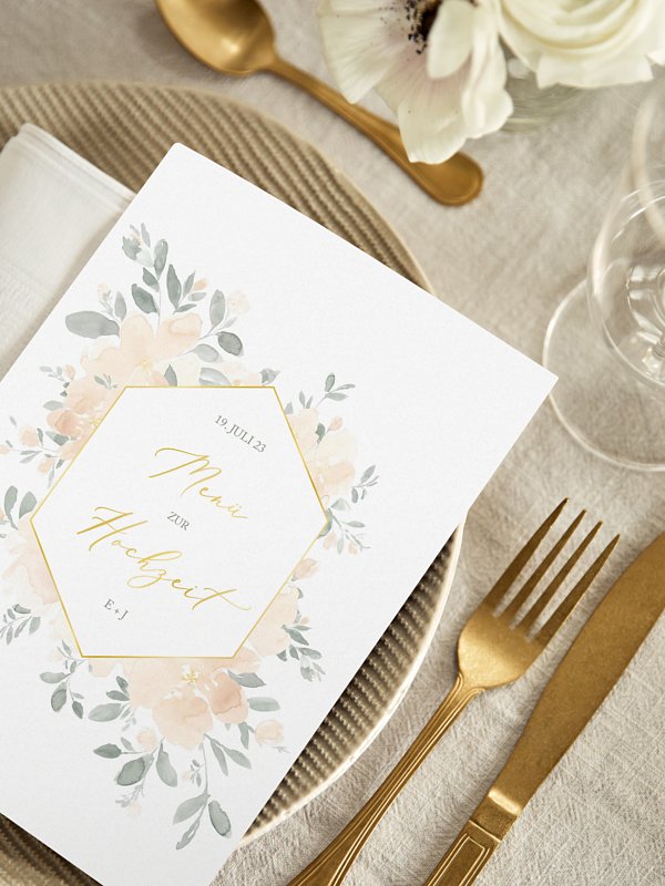 Menükarte Hochzeit Peach Roses