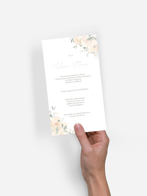 Menükarte Hochzeit Peach Roses
