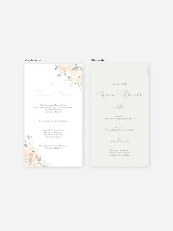 Menükarte Hochzeit Peach Roses