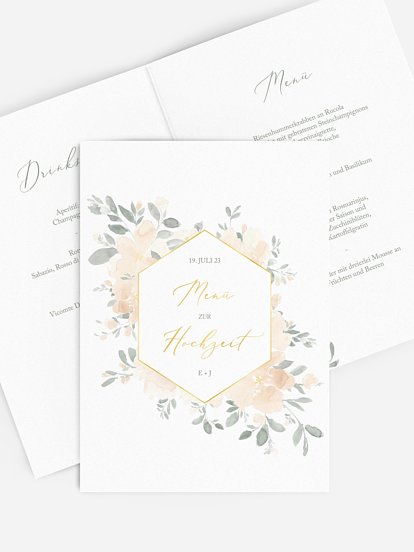 Menükarte Hochzeit Peach Roses