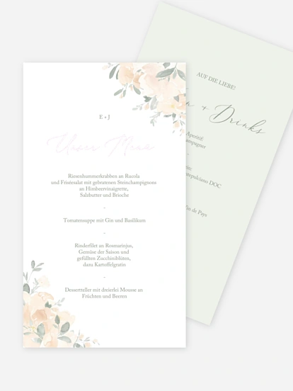 Menükarte Hochzeit Peach Roses