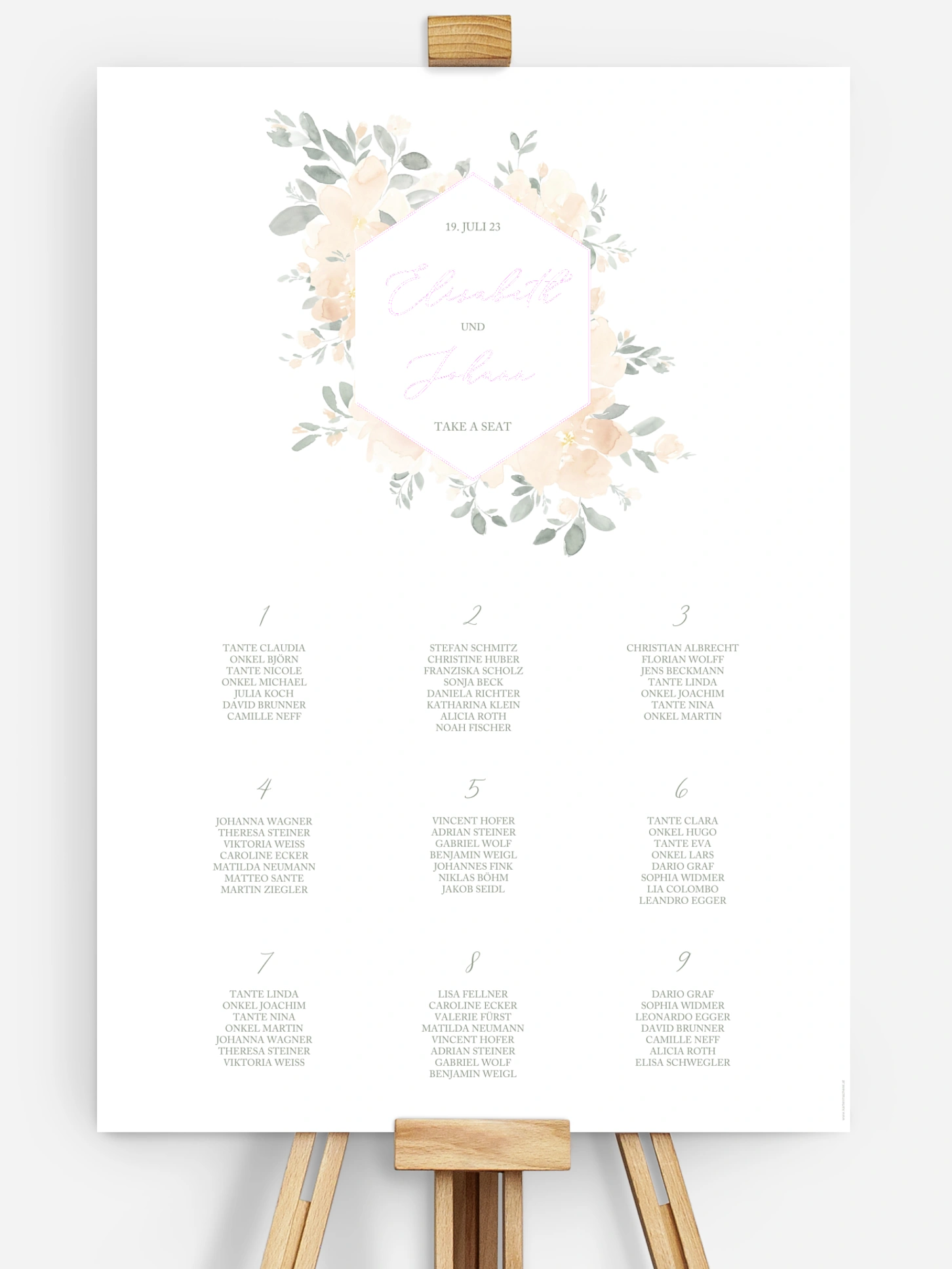 Sitzplan Plakat Peach Roses