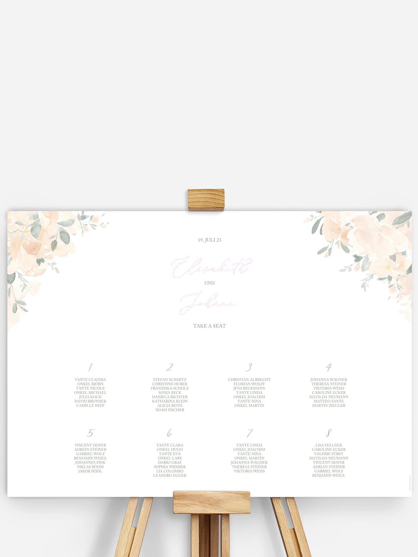 Sitzplan Plakat Peach Roses