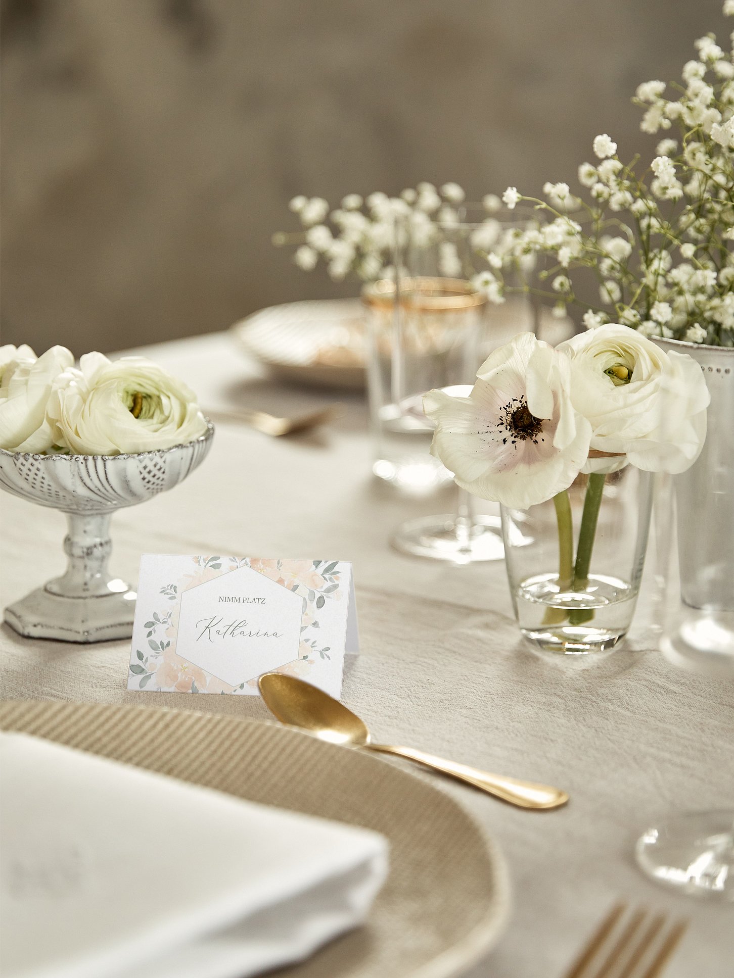 Tischkarte Hochzeit Peach Roses