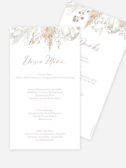 Menükarte Hochzeit Petiole Grasses