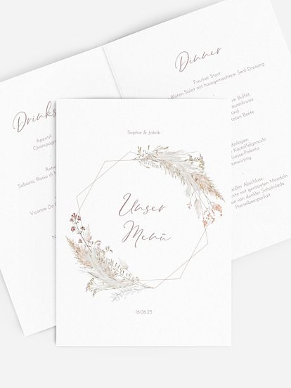 Menükarte Hochzeit Petiole Grasses