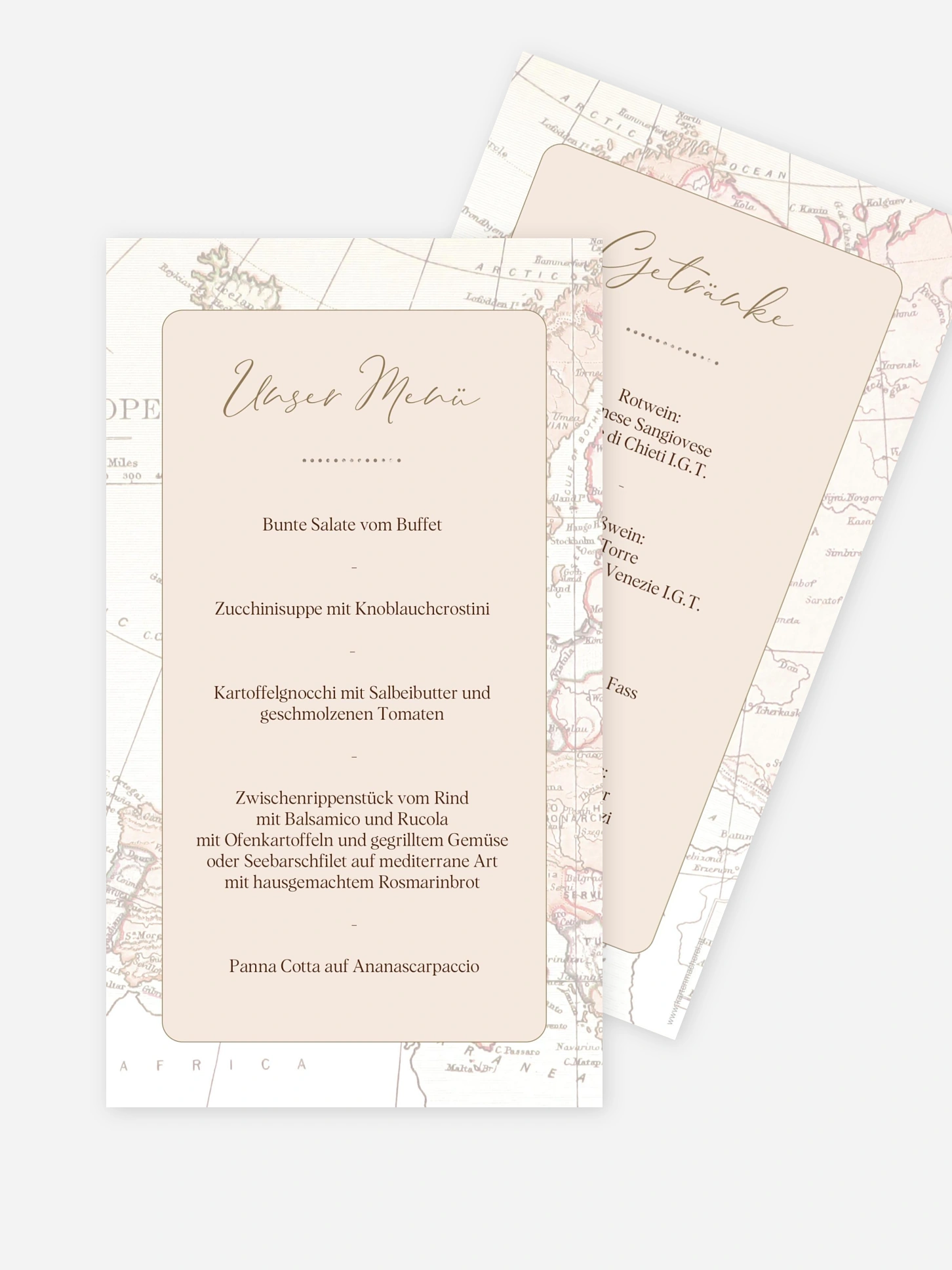 Menükarte Hochzeit Unsere Reise