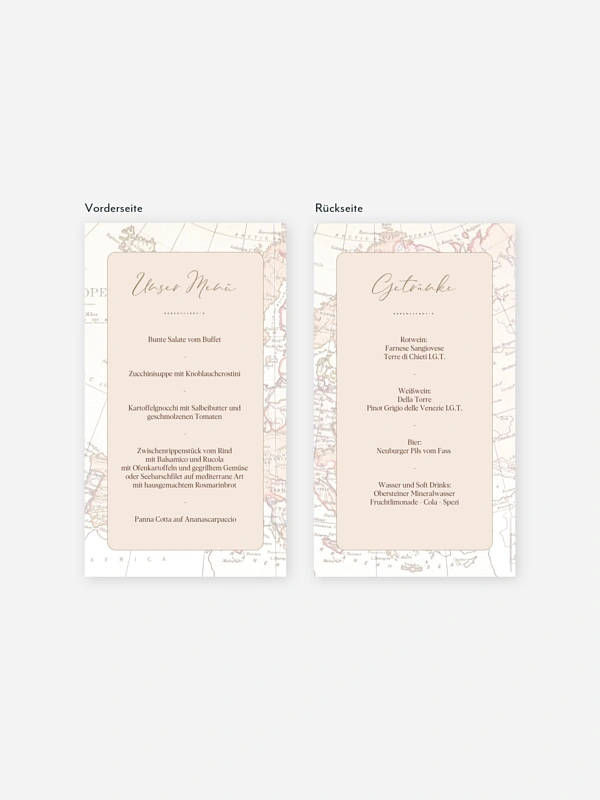 Menükarte Hochzeit Unsere Reise