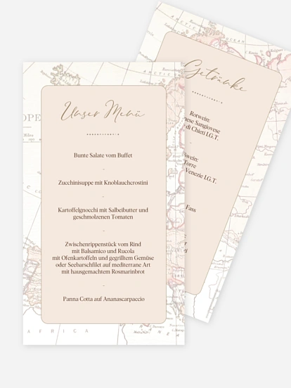 Menükarte Hochzeit Unsere Reise
