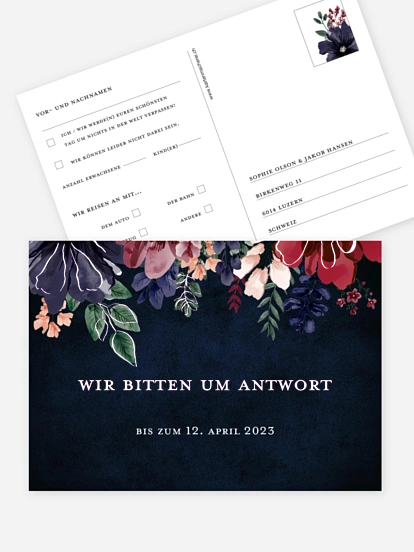 Antwortkarte Hochzeit Bouquet Frame