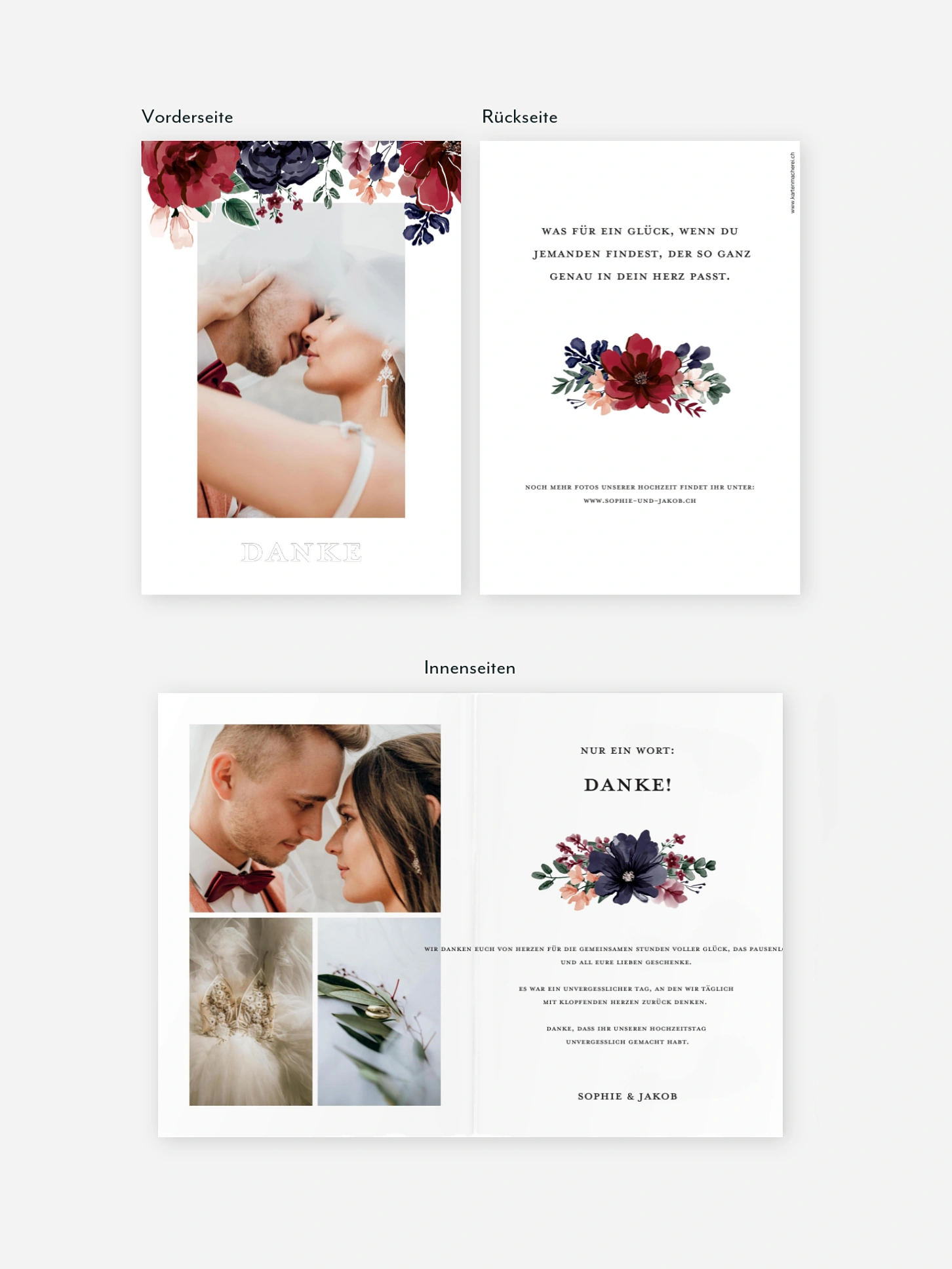 Dankeskarte Hochzeit Bouquet Frame