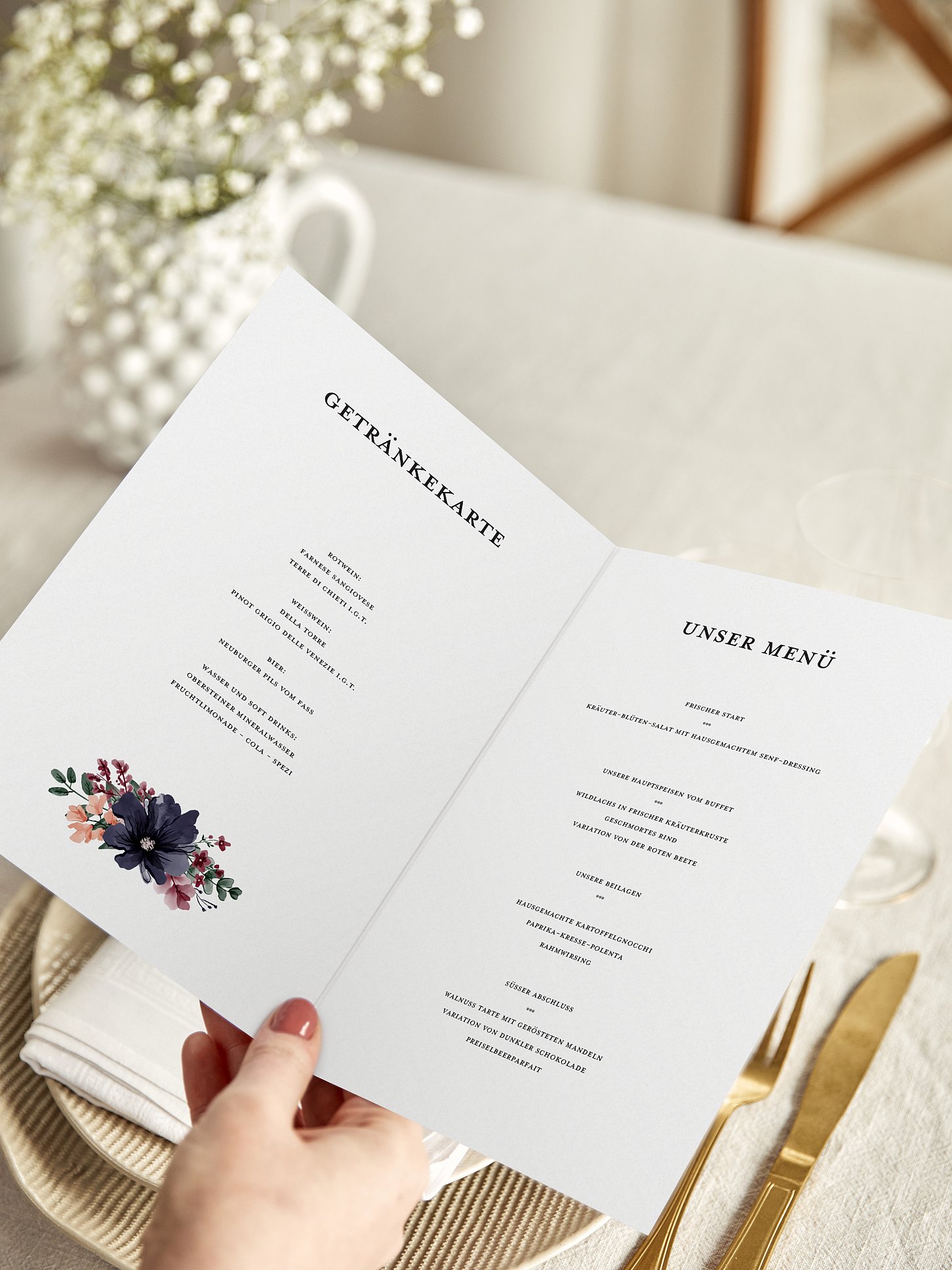 Menükarte Hochzeit Bouquet Frame