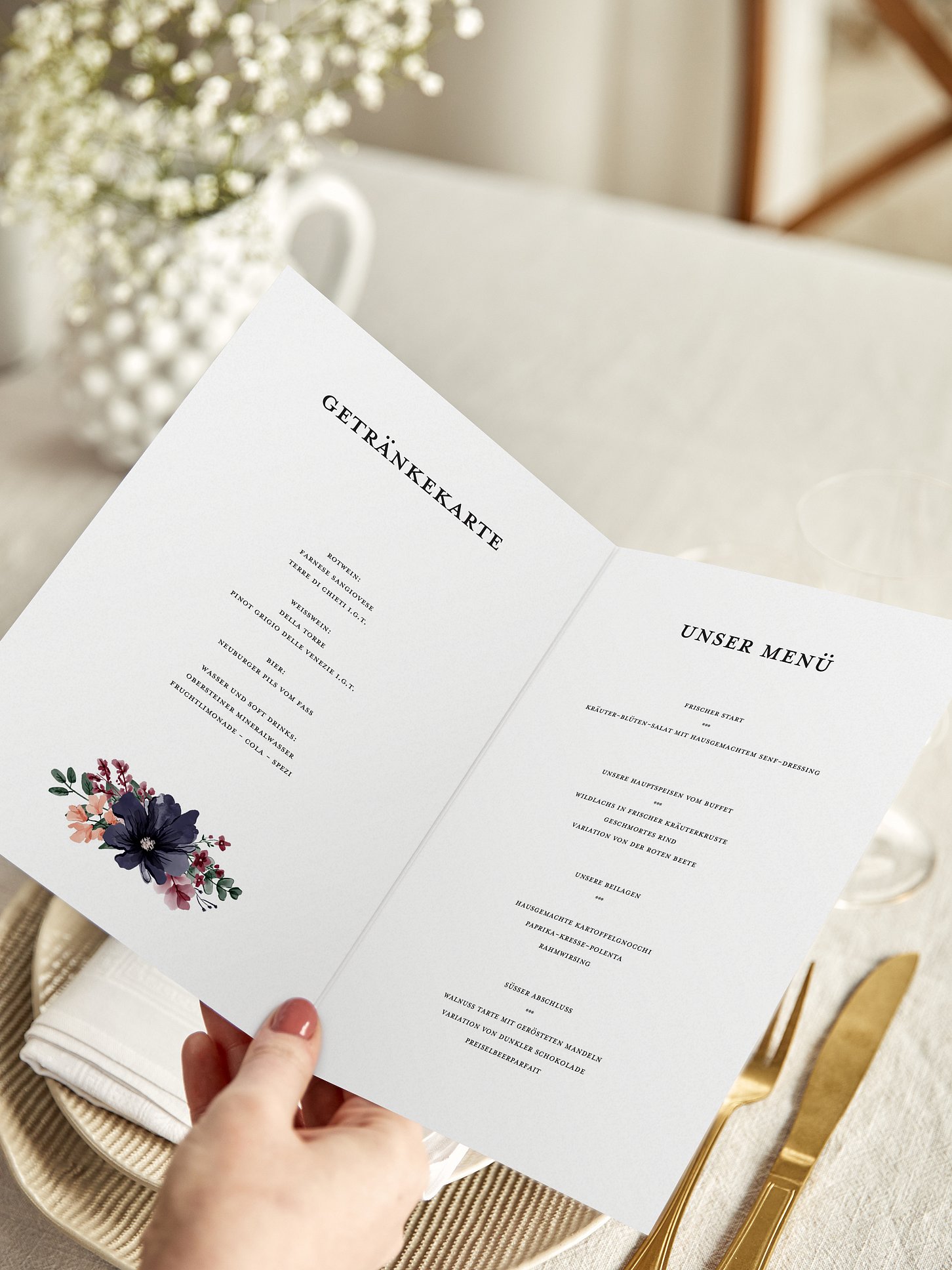 Menükarte Hochzeit Bouquet Frame