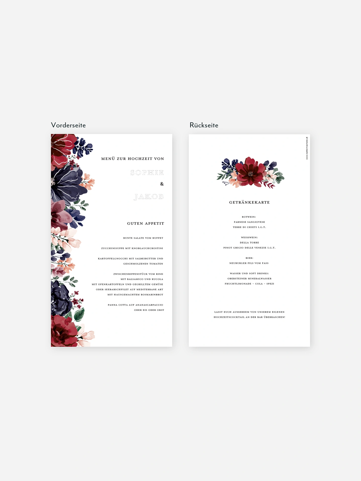 Menükarte Hochzeit Bouquet Frame
