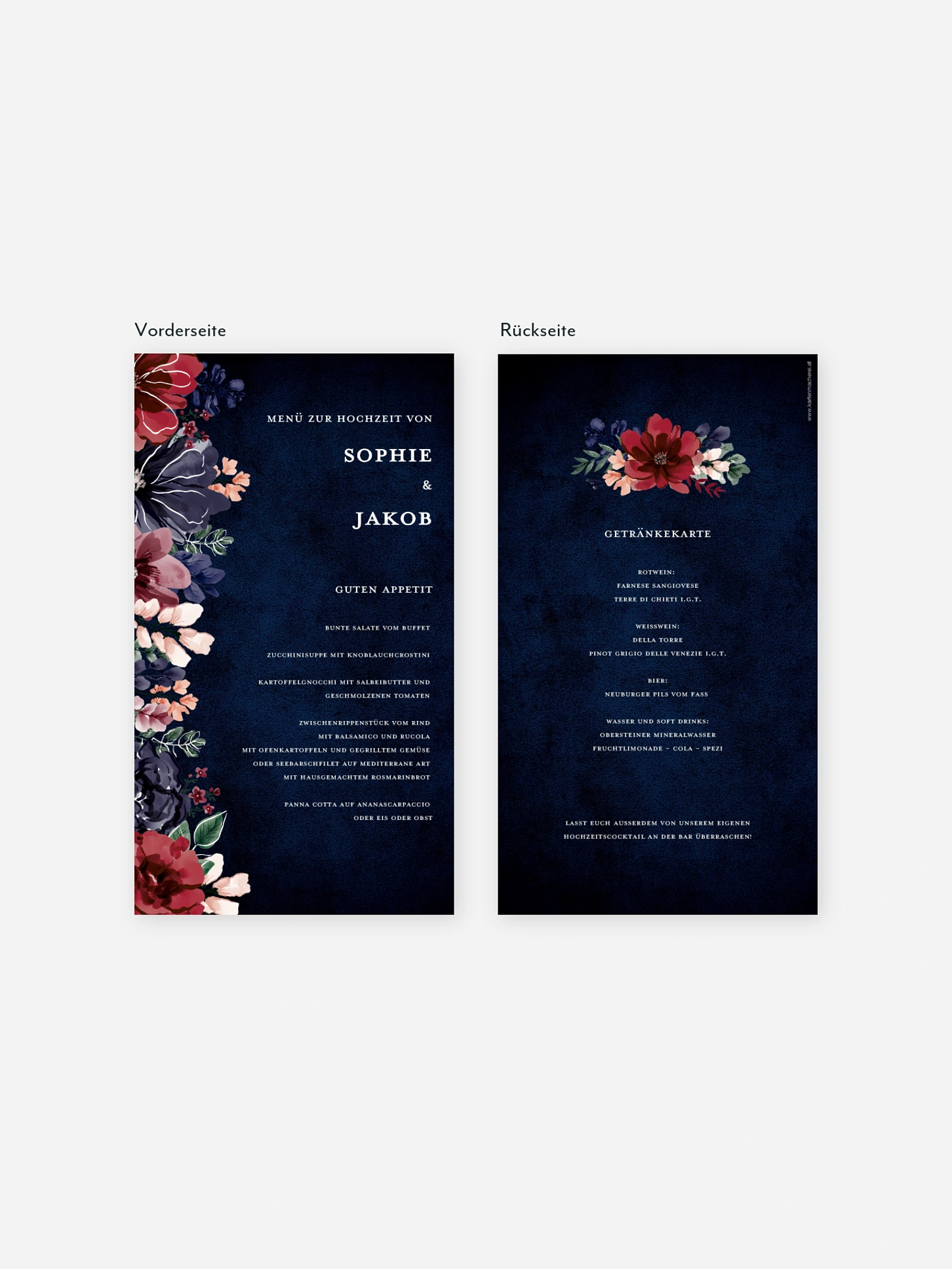 Menükarte Hochzeit Bouquet Frame